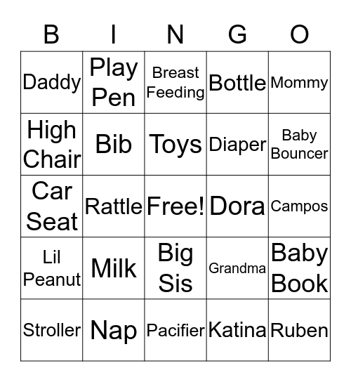 Baby Ruben Bingo Card