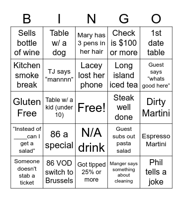 Olivers Bingo Card