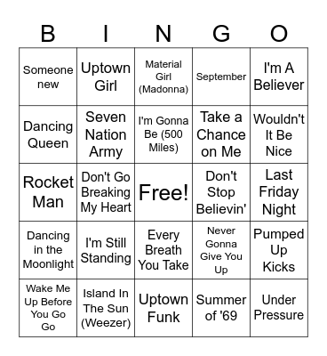 Musical Bingo Card