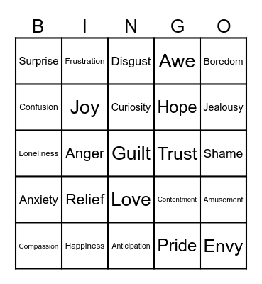 Emotion Bingo Card