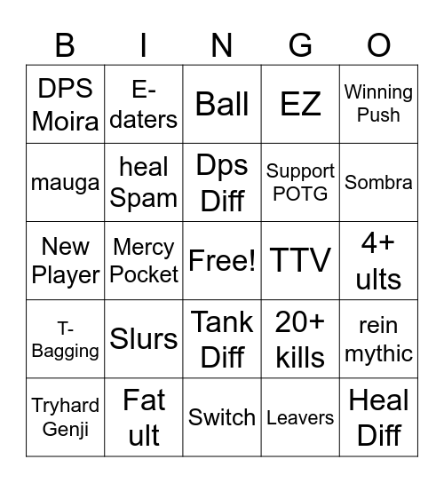 Overwatch Bingo Card