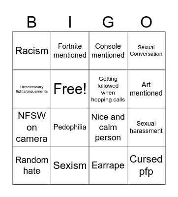 E-Girl Paradise Bingo Card