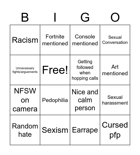 E-Girl Paradise Bingo Card