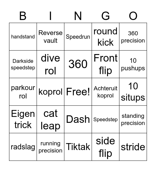 Freerun bingo UrbanTrickz Bingo Card
