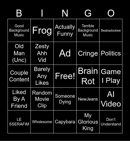 IG Reel Bingo Card