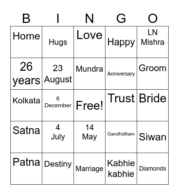 WEDDING ANNIVERSARY Bingo Card