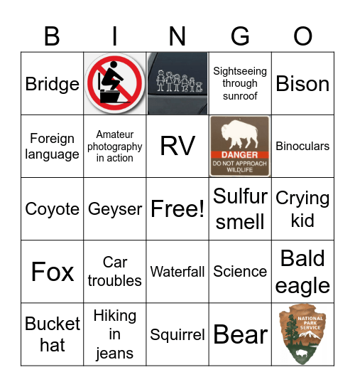 Camp Maya Yellowstone Bingo Card