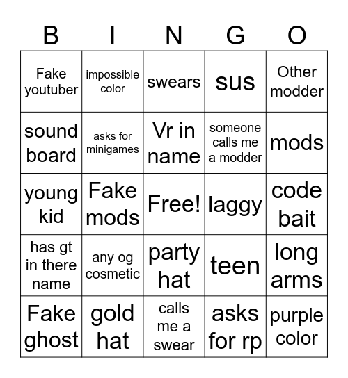 Gorilla tag bingo Card