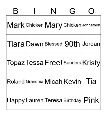 Happy 90th Birthday!!! Bingo Card
