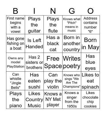 Getting To Know You BINGO Card