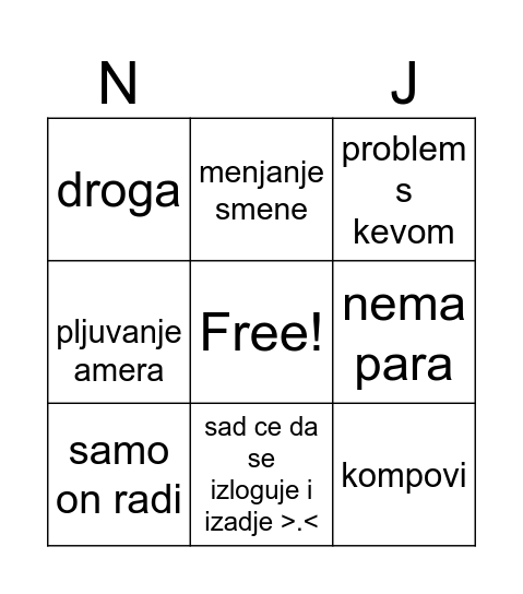 NEBOJSA Bingo Card