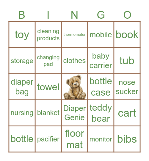 Shower Gift Bingo Card