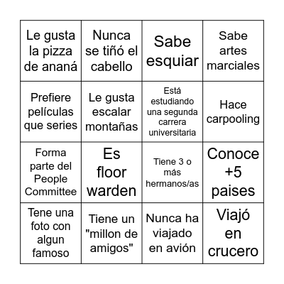 Get to know you Bingo! Bingo Card