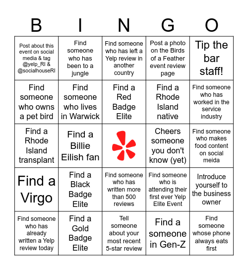 Birds of a Feather Bingo Card