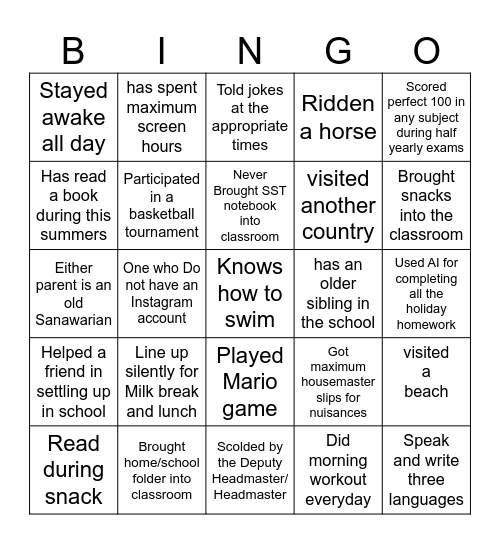 Welcome Back from Break! Bingo Card