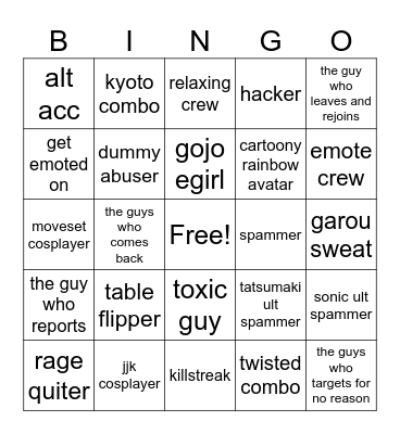 tsb Bingo Card