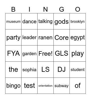 Test Bingo Card