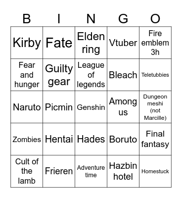 Närcon cosplays Bingo Card