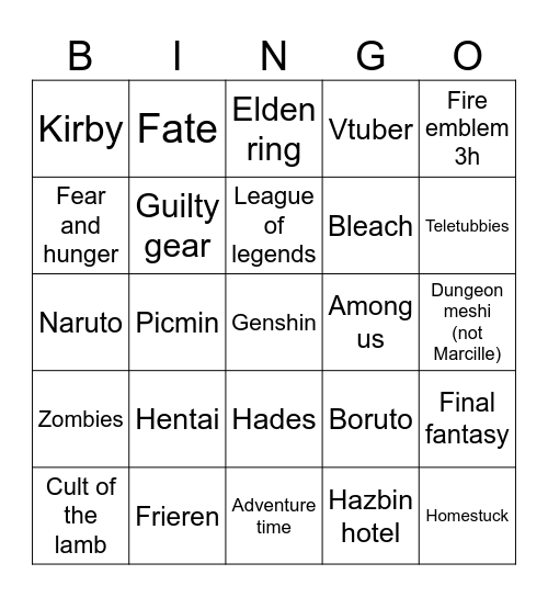 Närcon cosplays Bingo Card
