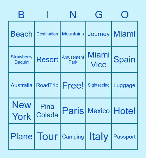 Travel BINGO Card