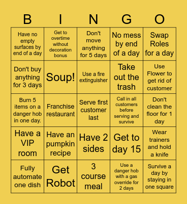 PlateUp! Bingo Card