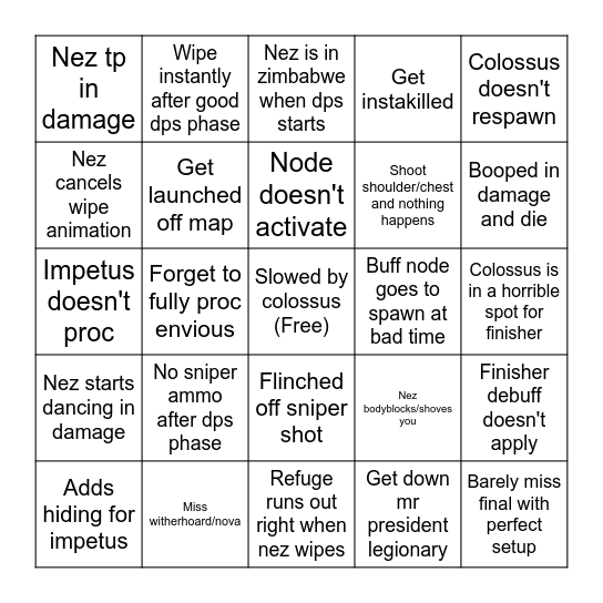 Solo Warlock Nez Bingo Card