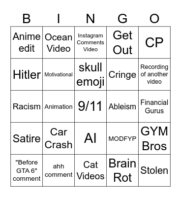 Instagram Reels Bingo Card