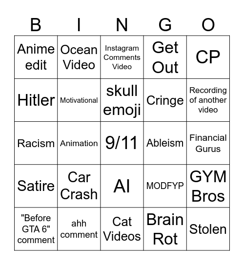 Instagram Reels Bingo Card