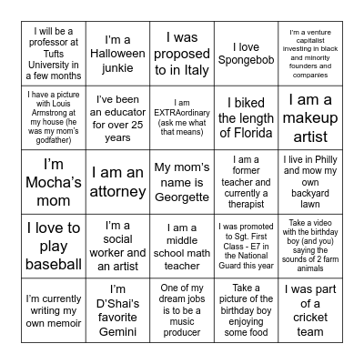 Legacy's Birthday Bingo! Bingo Card