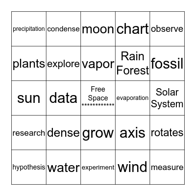 Science Fair Bingo Card