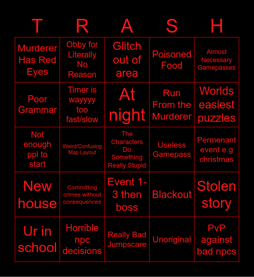 Roblox Story Games are Bingo Card