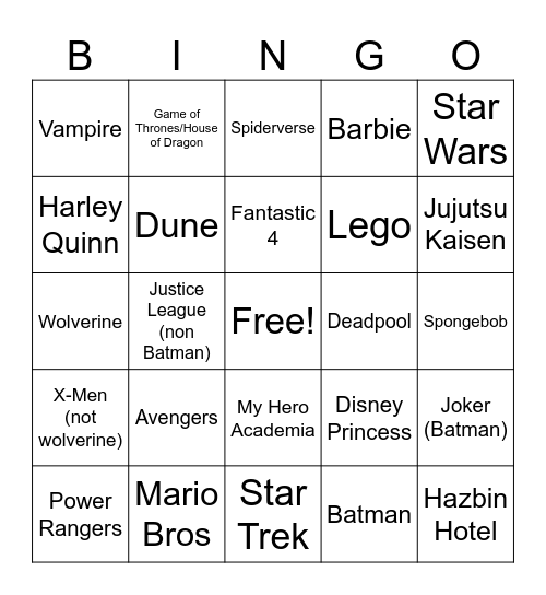 SDCC 24 Bingo Card