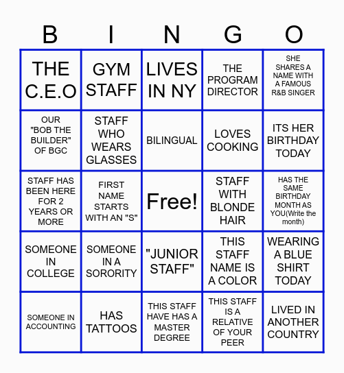 BGC STAFF BINGO Card