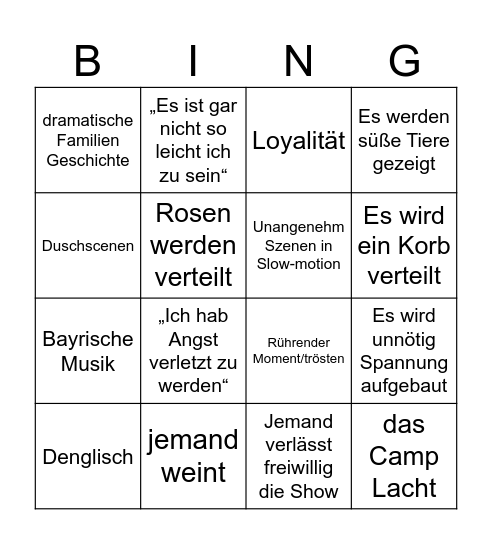 Trash Tv night Bingo Card