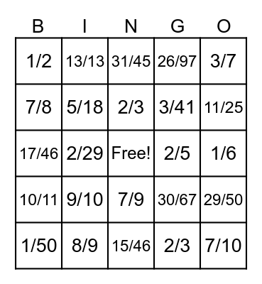 REDUCING FRACTIONS BINGO! Bingo Card