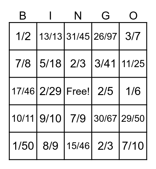 REDUCING FRACTIONS BINGO! Bingo Card