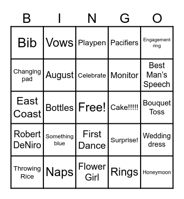 Wedding and Baby BINGO Card