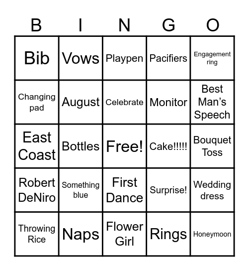 Wedding and Baby BINGO Card