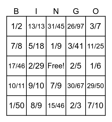 REDUCING FRACTIONS BINGO! Bingo Card