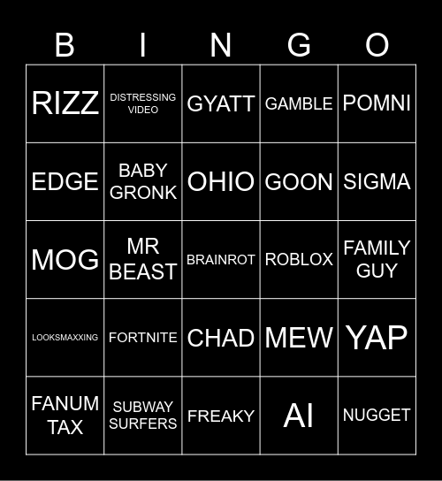 BRAINROT Bingo Card