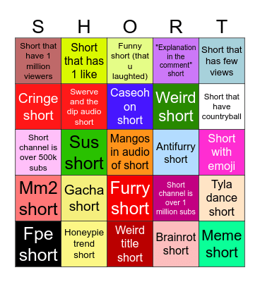Short until I found all Bingo Card