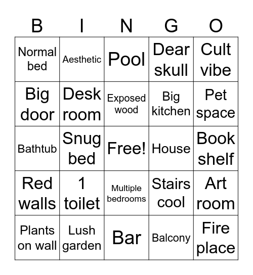 Dream house Bingo Card