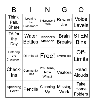 Routines, Procedures, and Expectations Bingo Card