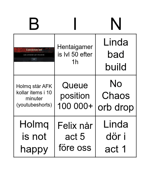 POE LAEUGE START BINGO Card
