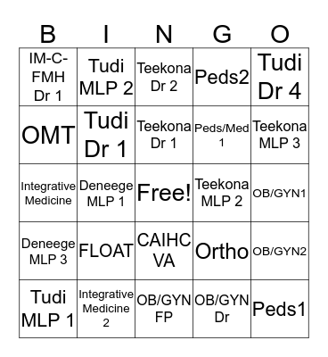 CAIHC Provider List Bingo Card