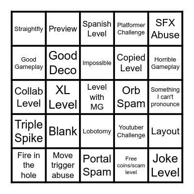 Recent Tab Bingo Card