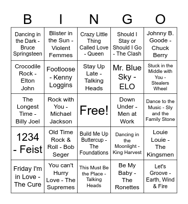 Living Room Rock Bingo Card