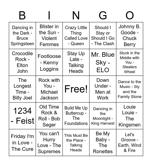 Living Room Rock Bingo Card