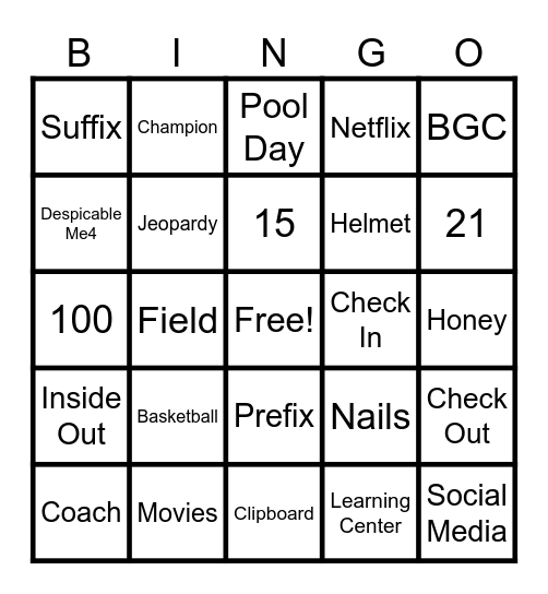 Learning Center Bingo Card