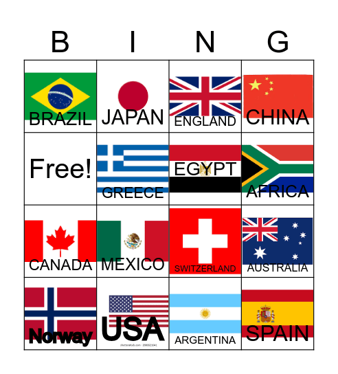 COUNTRIES!!! Bingo Card